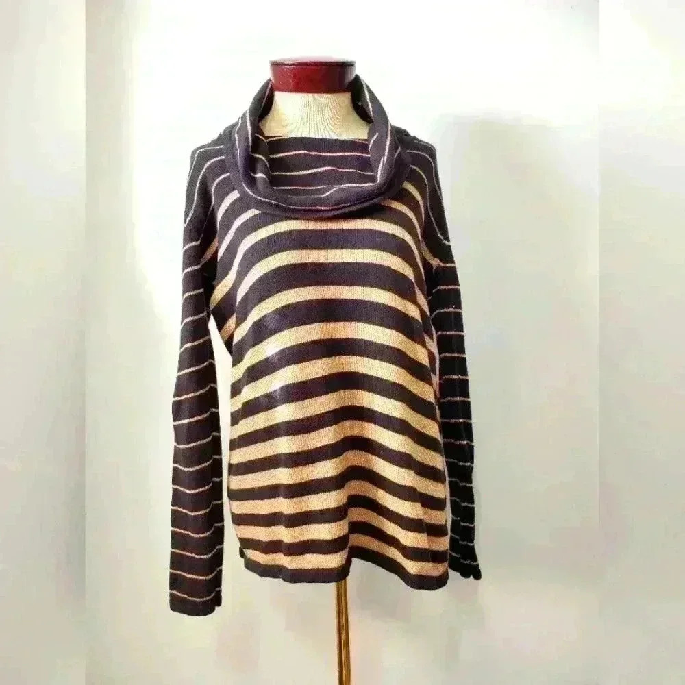 Jones New York black and gold striped cowl neck sweater. Size large